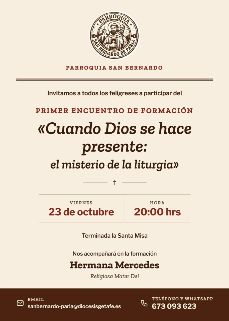 Cartel del encuentro de formación Cuando Dios se hace presente: el misterio de la liturgia, el viernes 23 de octubre a las 20:00